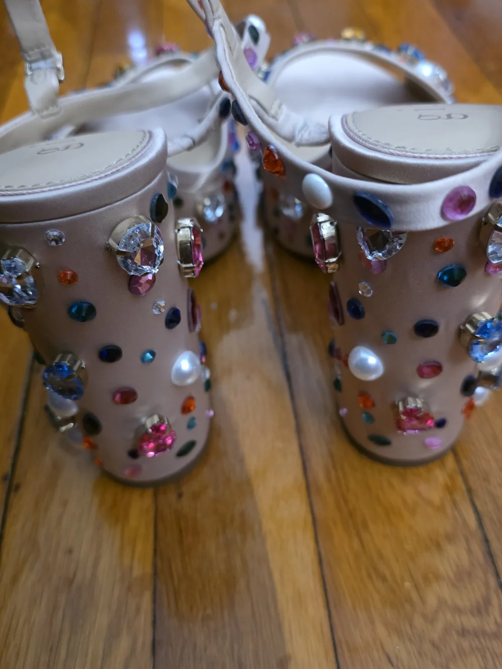 Gianni Bini Blush Pink Jeweled Block Heel Sandals - Picture 2 of 5